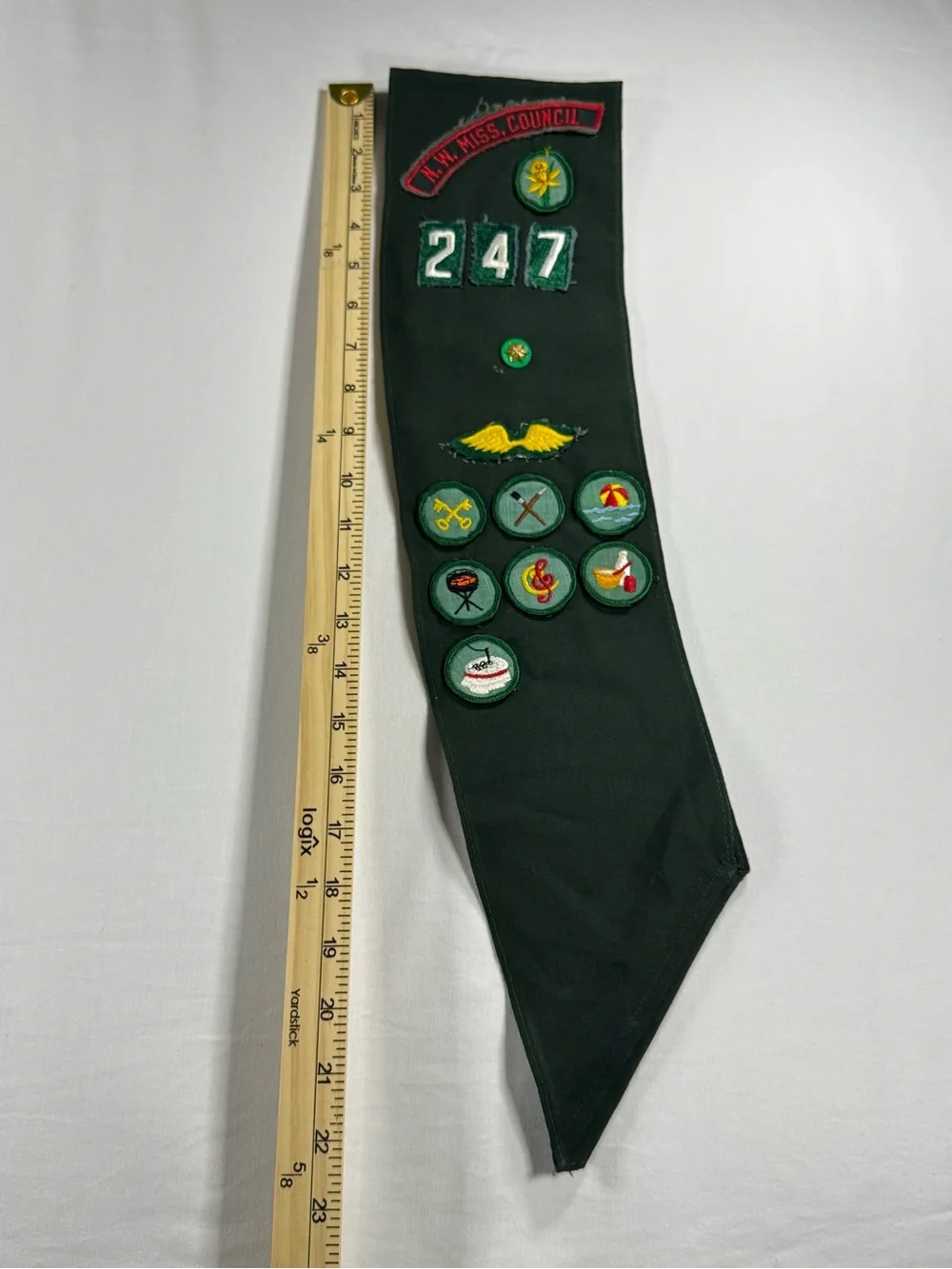 VTG 60s/70s Girl Scout Sash NW Mississippi Council Troop 247 Junior Aide Patches